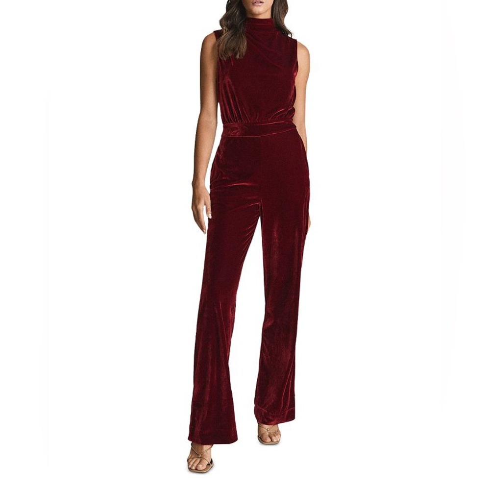 NWT Reiss cranberry/merlot velvet jumpsuit